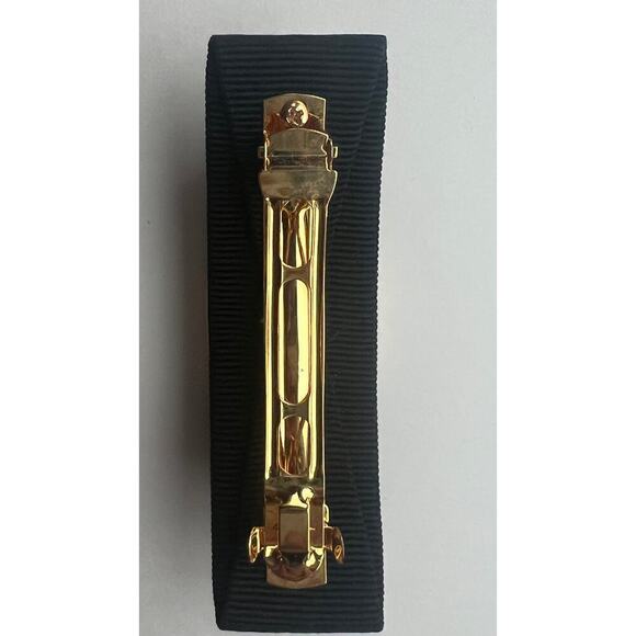 Ferragamo Italy Timeless Chic Black Vara Bow Hair Clip Gold Tone Logo NWOT - Picture 7 of 10